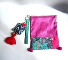 Handmade Thai Purple Zipper Wristlet Pouch Bag Floral Fabric 6x8 Inches