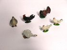 Miniature Metal Farm Animals Turkey Chickens Ducks Lot Of 6