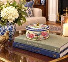 Vintage Daher Metal Lid Tin Asian Floral Bird Blue   Gold 6 25  Made In England