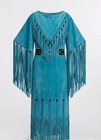Women Native American Western Suede Leather Long Wedding Dress Powwow Regalia