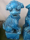 Vtg Chinese Foo Dog Statues Porcelain Figurines Set Of 2 Turquoise Blue