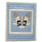 Vtg Cross Stitch Tissue Holder Cube Baby s Nursery Pastel Rabbit Cat Duck Puppy