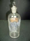 Antique Apothecary Glass Bottle W stopper 9  Tall W  Partial Label