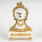 Beautiful Antique French Miniature Clock Set Gilded Bronze   White Marble 19th C