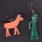 Vintage Retro Gumby Pokey Earrings Novelty Cartoon Toy Mini Figure Funky Jewelry