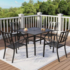 5-piece Outdoor Patio Dining Set With Stacking Chairs   Square Mesh Table With U
