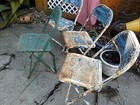 Set Of Rare 1930s To 1940s Perforated Metal Folding Chairs  Matching Set Of 4   