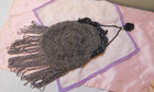 Art Nouveau Silver Steel Beaded Chatelaine Belt Clip Leather Purse Bag