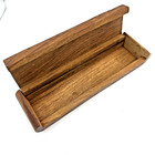 Wooden Hand Carved Quill Pencil Box Brass Inlay Leaves Pen Made In India Vtg 