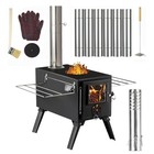 Tent Camping Stove Wood Burning 12 Inch Stainless Chimney Portable Iron Heater
