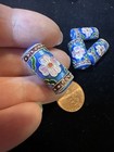 One Vintage Chinese Bead Cloisonne Canton Enamel Blue Flower Leaves 22mm Tube