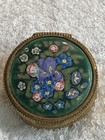 Victorian Bronze-dor    ormolu  Mirrored Compact W puff Hand Painted Enamel Iris