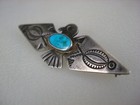 Old Navajo Hand Made Sterling Silver   Blue Gem Turquoise Thunderbird Pin