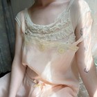 Antique 1920s Pastel Pink Silk Butter Yellow Floral   Bow Detail Bow Teddy L xl