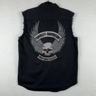 Men   s Med Harley Davidson Skull Embroidered Black Sleeveless Vest Gray  Black