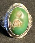 Antique 1920s 14k White Gold Green Turquoise Ring Size 5 5 Navajo-like Art Deco