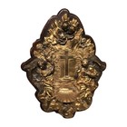 Antique Holy Water Font Gilt Sculpted Bronze   Hardwood 1880s Victorian Original