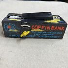 Vintage Ever Last Coffin Coin Bank Black Windup Skeleton Hong Kong Tested Works