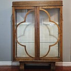Art Deco Oak Curio Cabinet 1930s 2-door China Display Case Glass Shelves Vintage