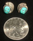 Lovely Vintage Navajo Sterling Silver   Raw Top Turquoise Stud Earrings