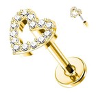 G23 Titanium 16g Push In Flatback Stud For Flat  Helix  Gold Hollow Heart