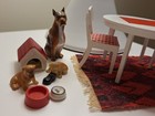Lundby White Kitchen Table W 2 Chairs  Red Rug  Dogs W bowels Lot 1 16 