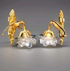 Pair Of Rare French Antique Bronze brass Winged Eagle Bird Sconces Petals Shades