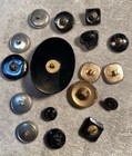 17 Antique Button Group  Luster Glass Glass In Metal  Enamel Antique Buttons