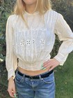 Antique Edwardian Xs 100  Cotton Voile Embroidered Top Blouse Victorian