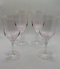 Vintage Set Of 4 Sasaki Hawthorne Pink Crystal Wine Glasses   Water Goblets 7   