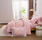 Twin Gingham Kids Comforter Set For Girls pink Plaid Farmhouse Ruffled Bedding S
