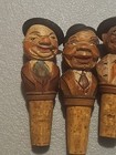 4 Vintage German Painted   Hand Carved Wooden Wine Stopper Cork Base