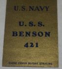 Matchbook Cover Uss Benson Dd421 Lead Ship Class Destroyer 1939-1946