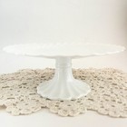 Vintage Pedestal Cake Plate Footed Dessert Stand Ceramic White Ironstone Swirl