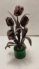 Vintage Brutalist Metal Floral Bouquet Sculpture Tulips 