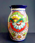 Talavera Vase Mexican Folk Art Pottery 12  Tall  Vibrant Colors
