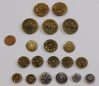 Lot Of 19 Antique Gold Tone Metal Filigree Design Shank Buttons Up To 1-1 8 