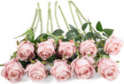 10pcs Artificial Rose Flowers Long Stem Fake Silk Roses For Diy Wedding Bouquet