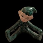 Vintage Repaired Green Ceramic Pixie Elf Touching Toes  gilner    Circa 1950 s