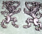 2 Pc Large Vintage Cast Metal Scottish Fighting Lion Griffin Coat Of Arms 15x10