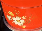 Vintage Cake Carrier Tin Metal Floral Red Two Tier