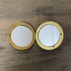 Vintage Mother Of Pearl Compact Mirror Brass Mosaic Shell Powder Makeup Case