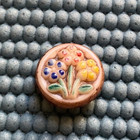 Antique Vintage Glass Raised Design Flowers Floral Button - 11 16   