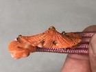 Y7812 Obidome Coral Carving Sash Clip Brooch Japan Antique Kimono Accessory