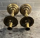Pair Of Older Ornate Patina Vintage Brass Candlesticks  12  Tall