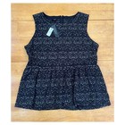Talbots Black Silver Metallic Tapestry Peplum Top Beaded Blouse  Size Xl