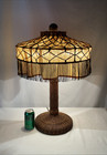 Rewired Antique Vtg Wicker Table Lamp Metal Coils Fringe Arts   Crafts Victorian