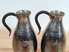 Antique Rare Japanese Stamped  pure Silver  Hammered Sake Ewer Set Of 2