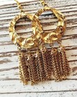 Vintage Gold Tone Fringe Tassel Chandelier Pendant Big Textured Dangle Earrings 