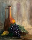 Vintage Framed Mid Century Original Still Life Oil On Canvas   jug   Fruits 